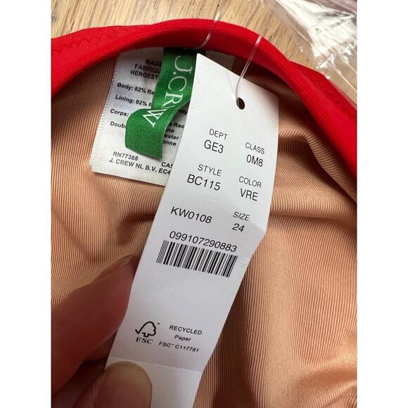 NWT J.Crew Gemma Ruched Bandeau One-Piece Bright Cerise Red Swimsuit Women's 24 - Picture 7 of 13